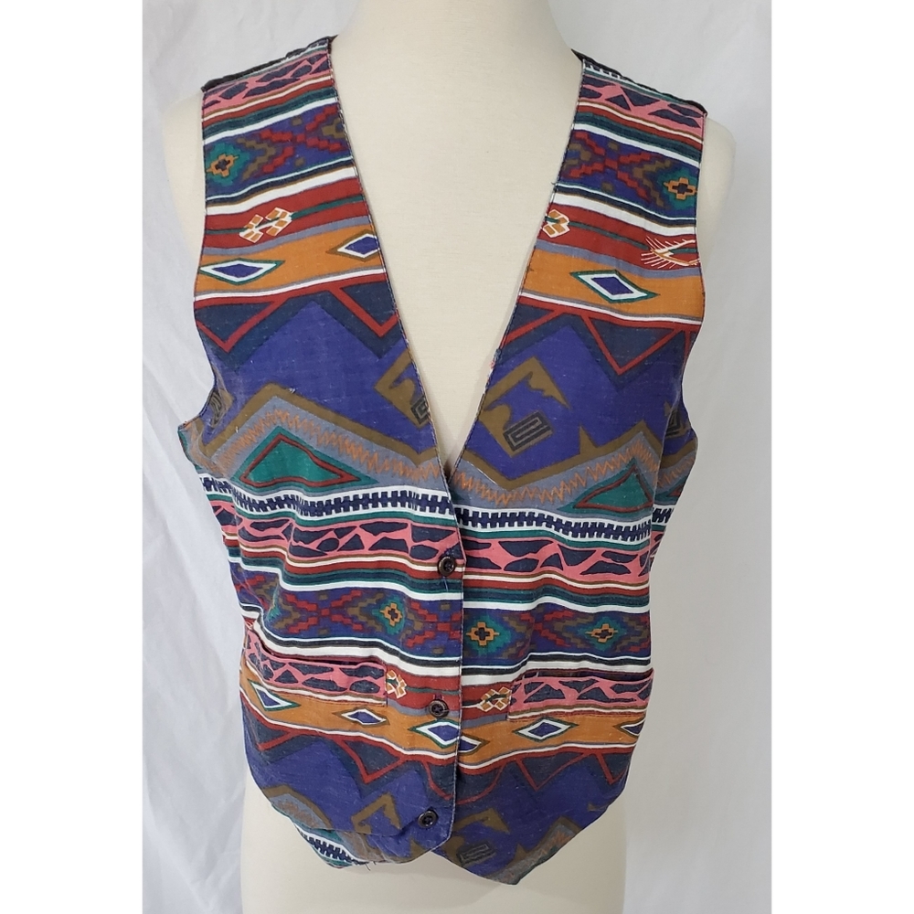 Vintage 80s Vest Southwestern Western Tribal Top